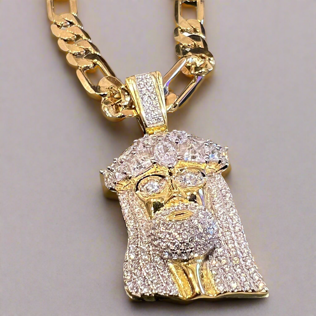 Gold Plated 925 Sterling Silver Jesus Piece and Chain