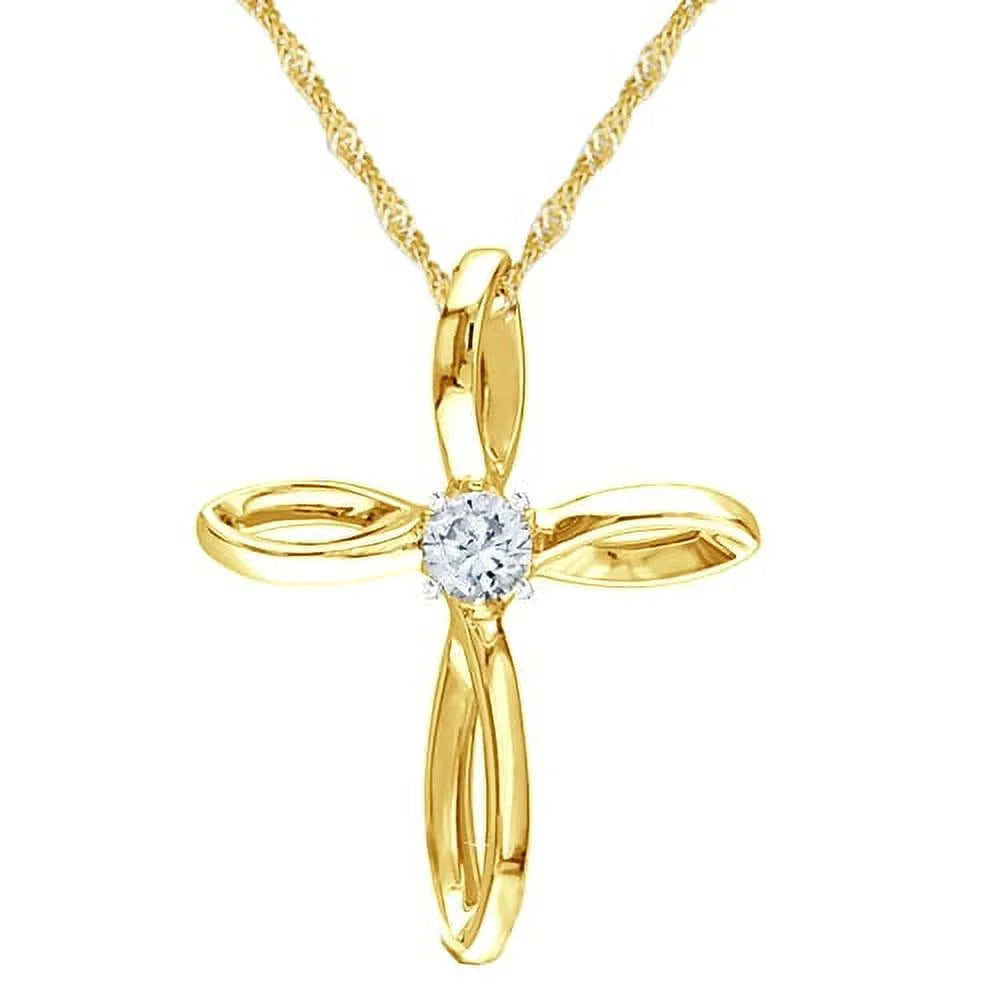 925 Sterling Silver Gold Religious Christian Cross Necklace and Pendant Ribbon Infinity