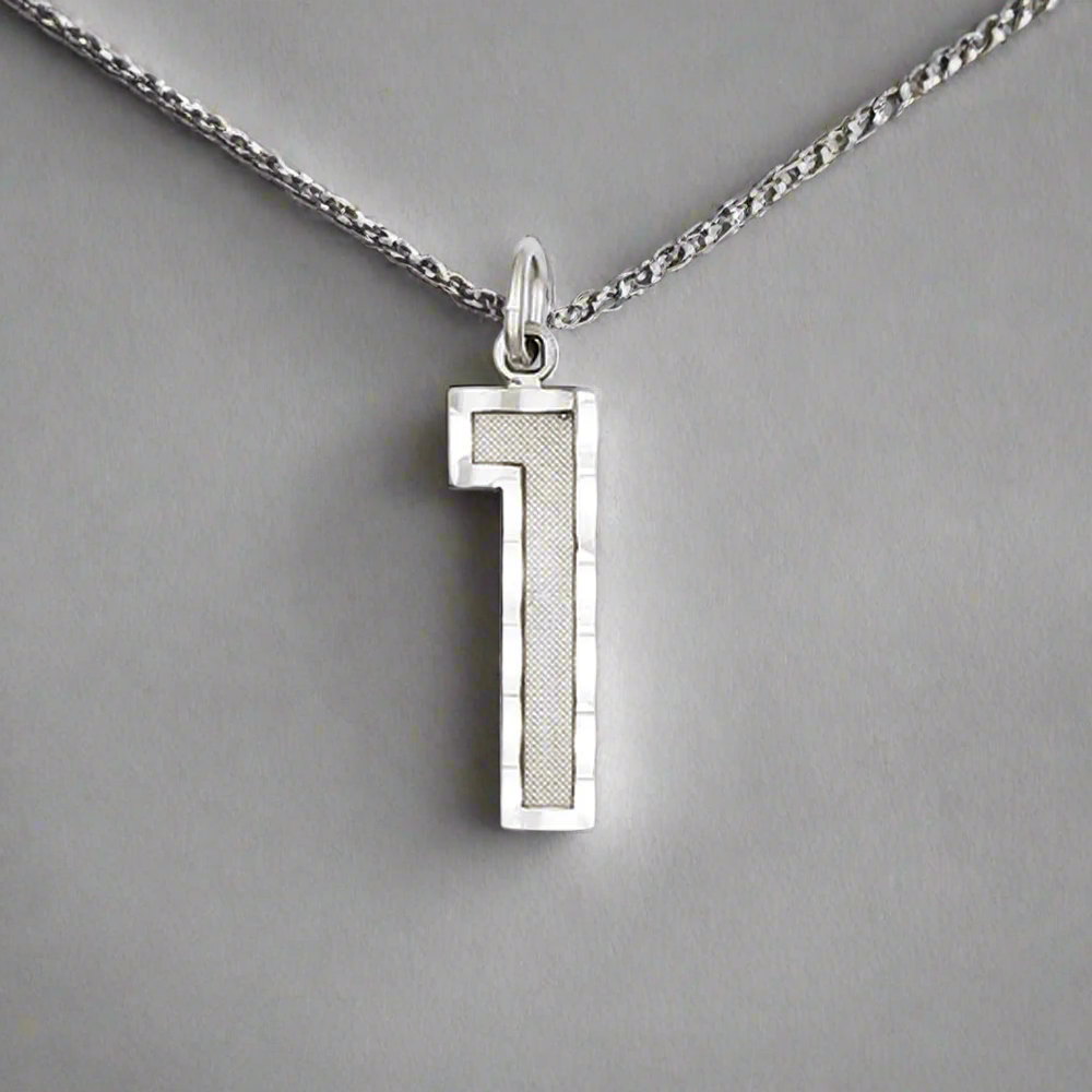 925 Sterling Silver - Diamond Cut Number Pendant and Chain