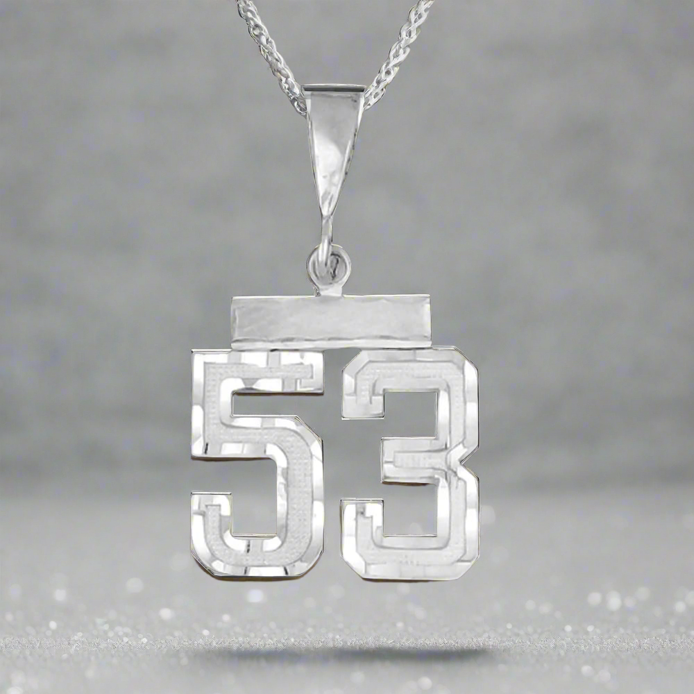 925 Sterling Silver - Diamond Cut Number Pendant and Chain