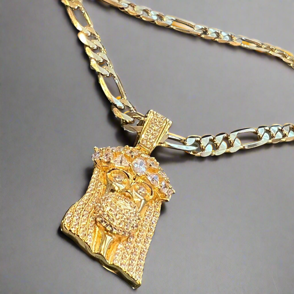 Gold Plated 925 Sterling Silver Jesus Piece and Chain