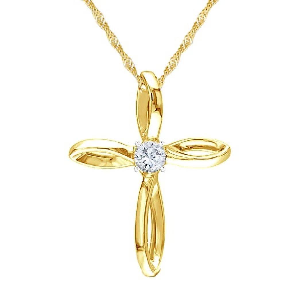 925 Sterling Silver Gold Religious Christian Cross Necklace and Pendant Ribbon Infinity